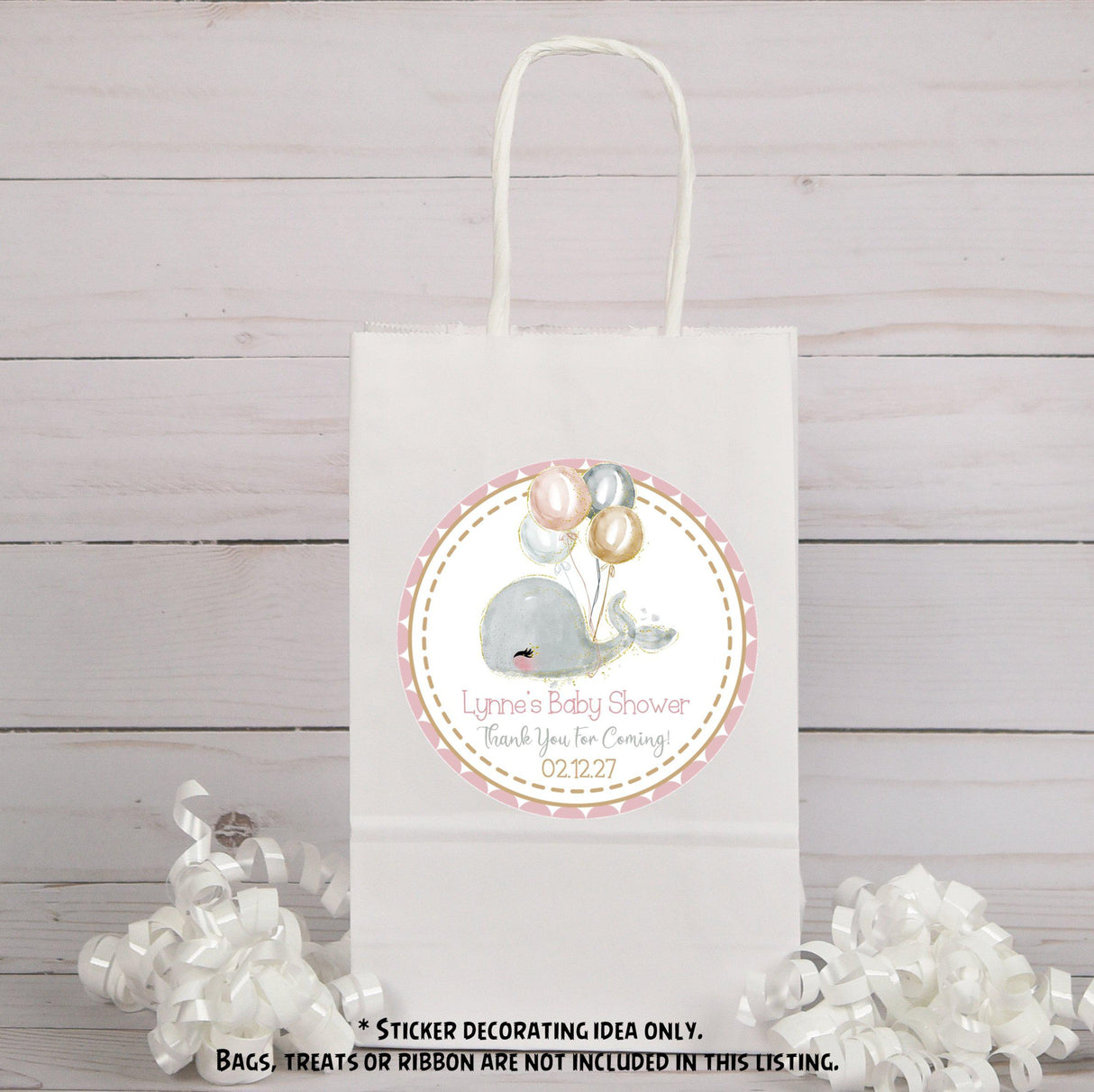 Watercolor gray whale baby shower sticker