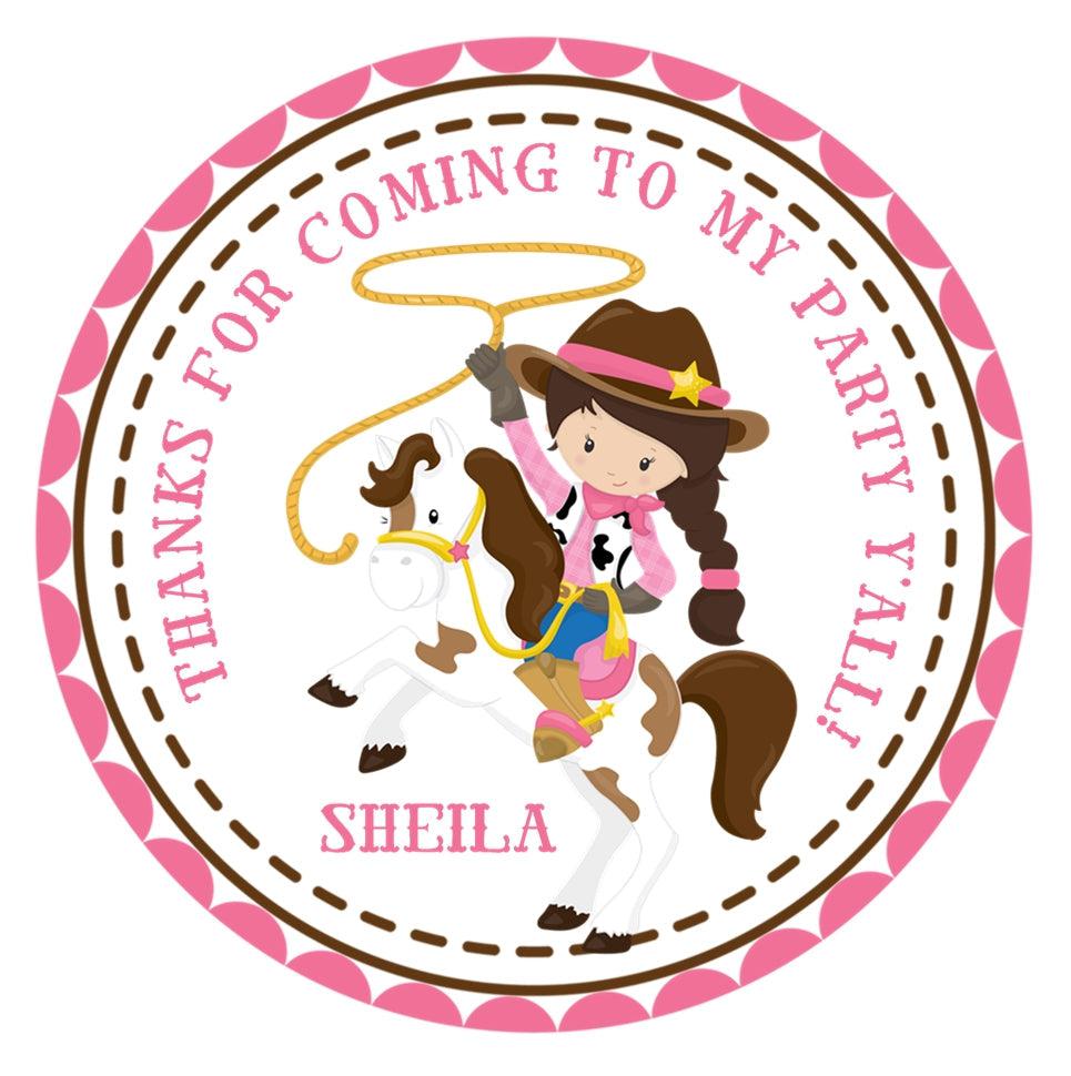Western birthday party favor label for girls