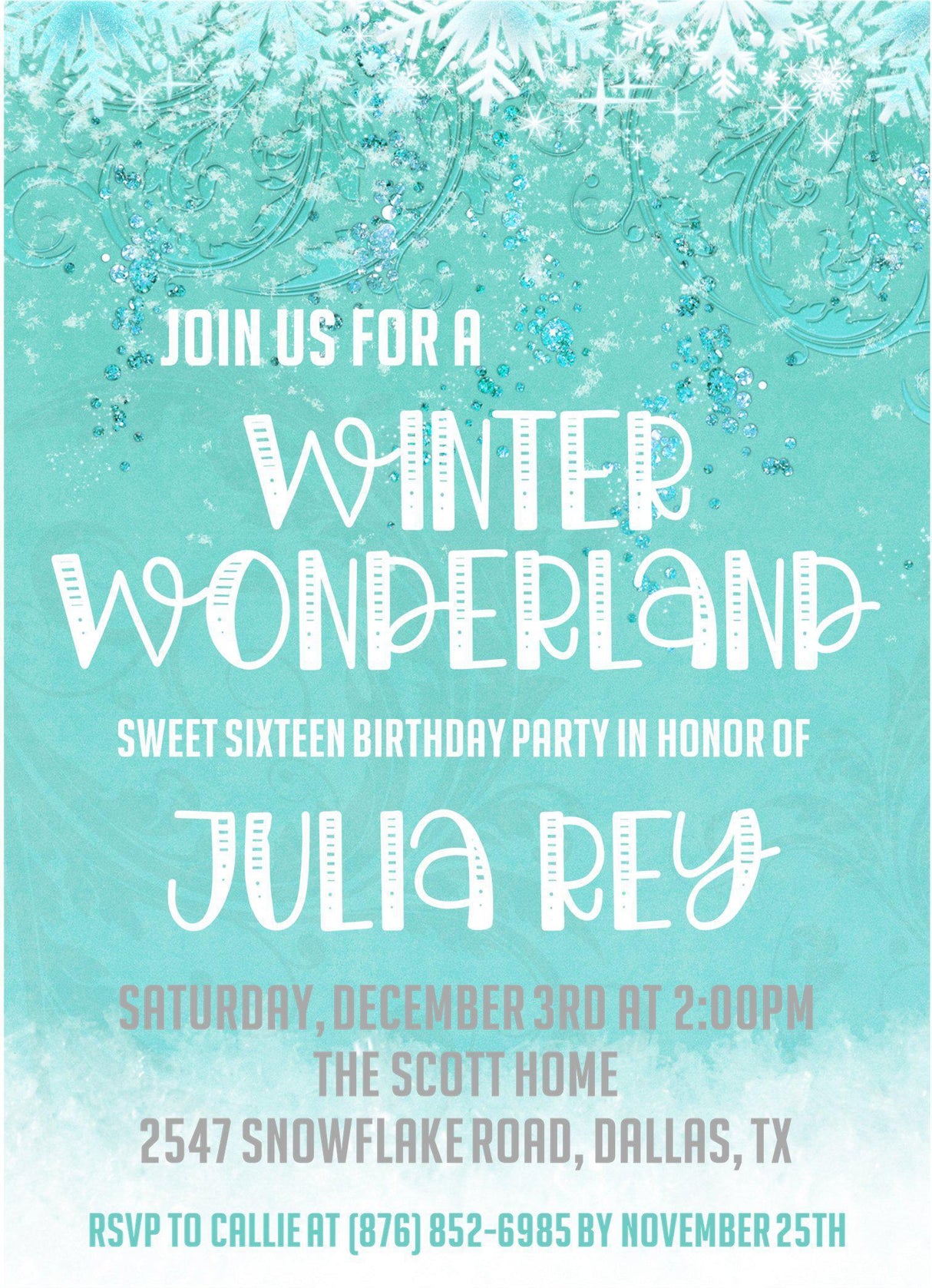 Winter Wonderland Sweet 16 Party Invitations