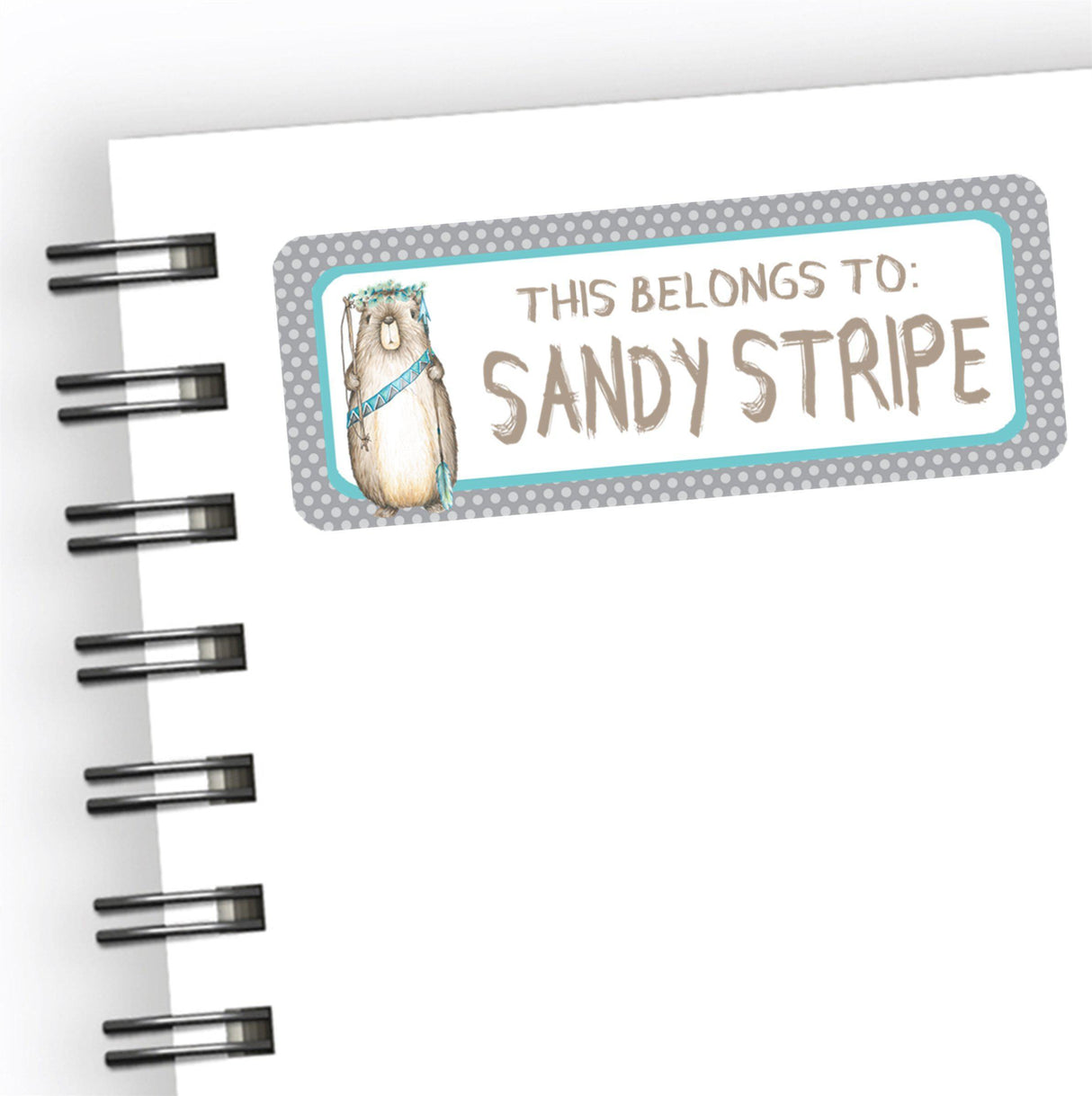 Woodland beaver school supply label with boho style design