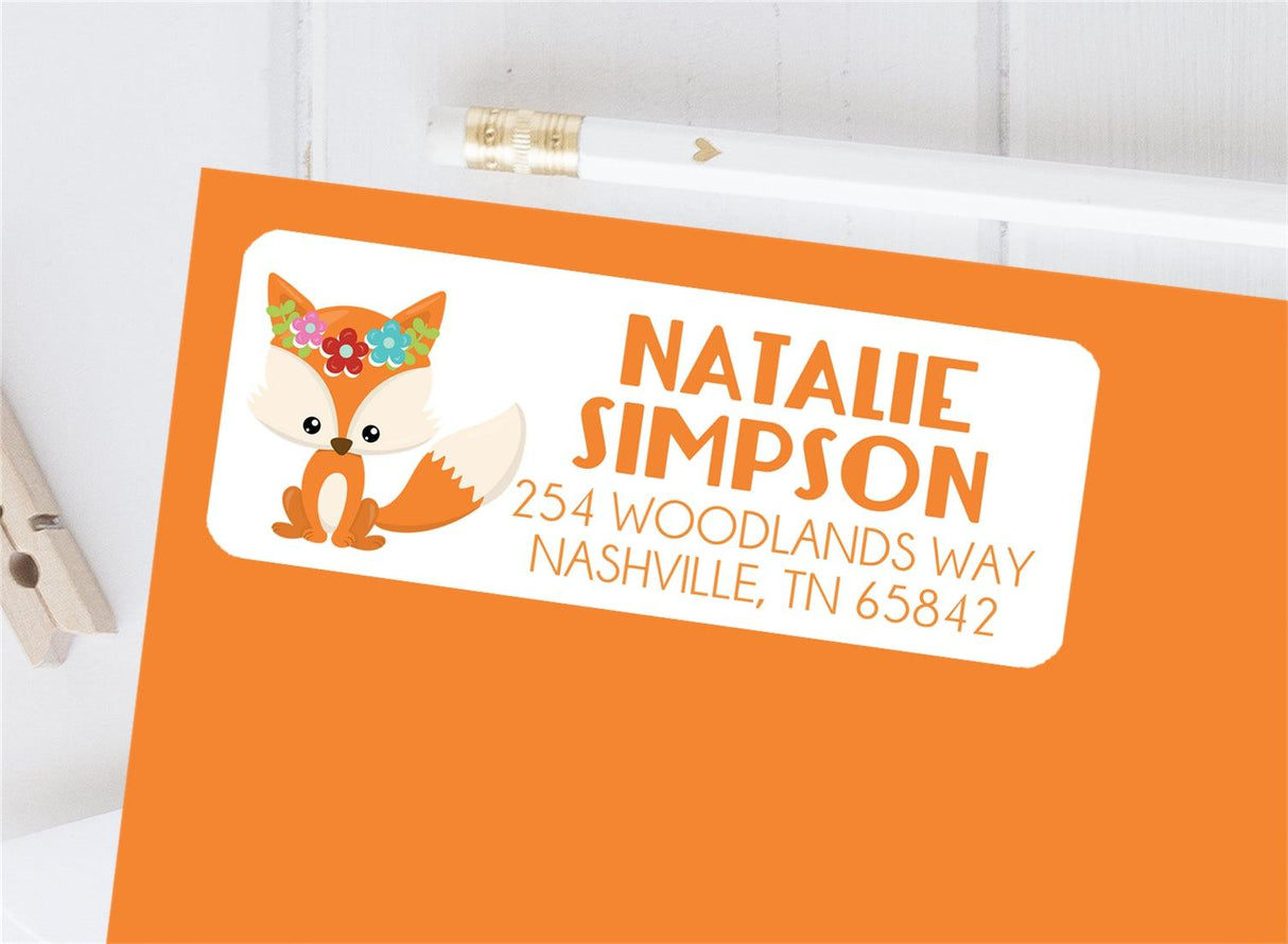 Woodland fox address labels with fox illustration