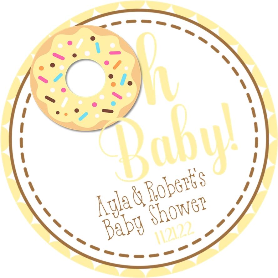 Yellow donut baby shower favor label