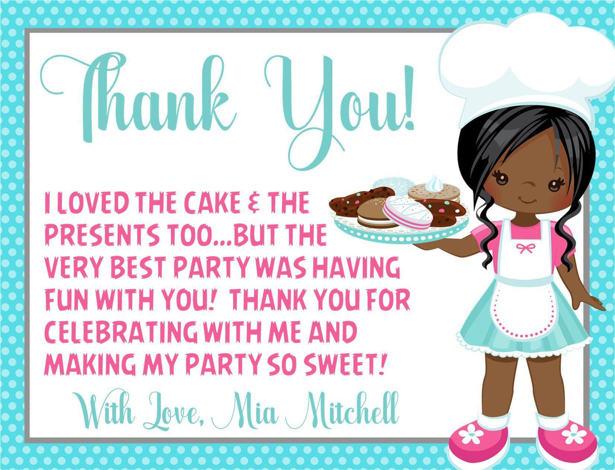 baking birthday thank you cards baker character party design