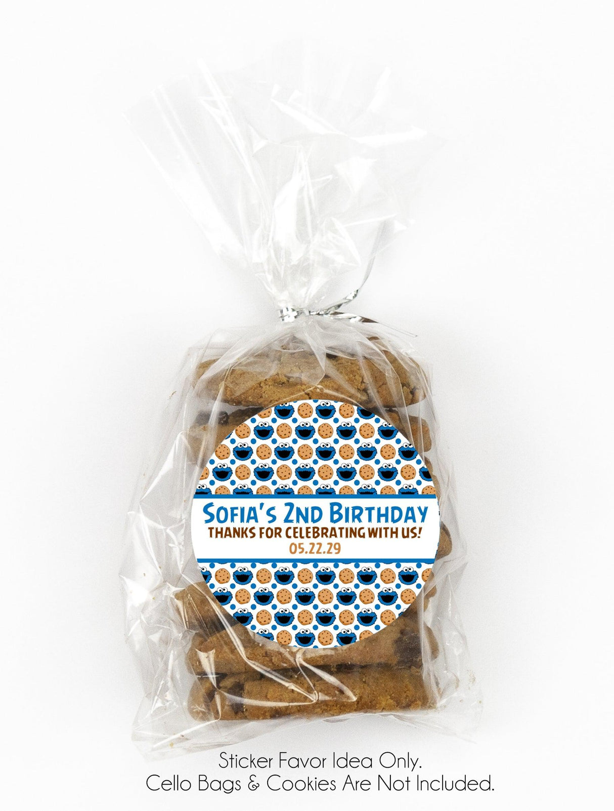 blue and white cookie birthday sticker design