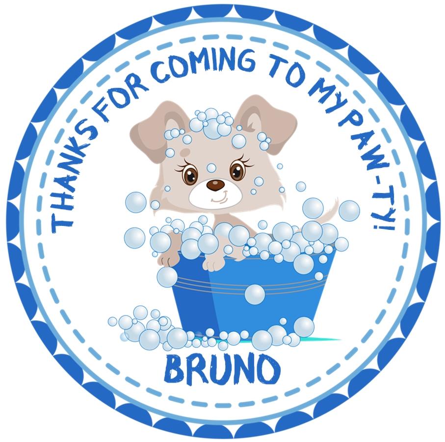 blue bubble bath puppy birthday sticker