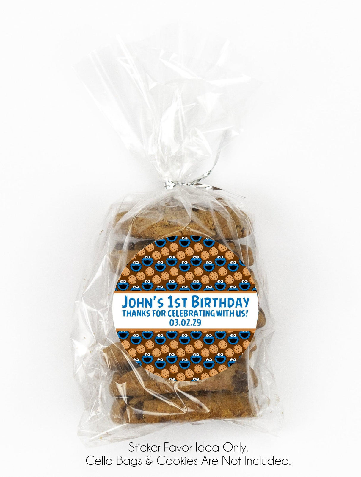 blue monster cookie themed birthday sticker design