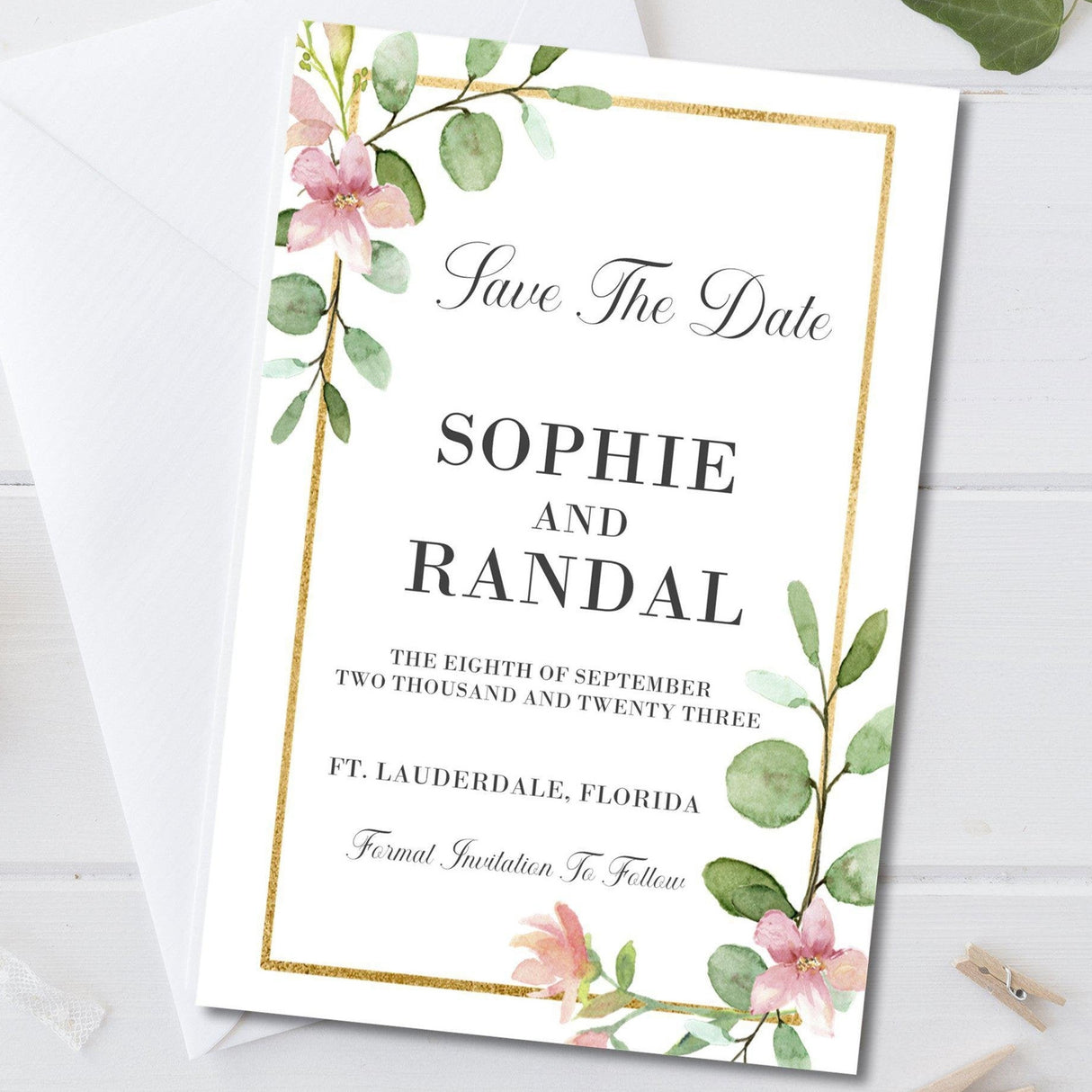 blush greenery save the date cards elegant botanical frame design