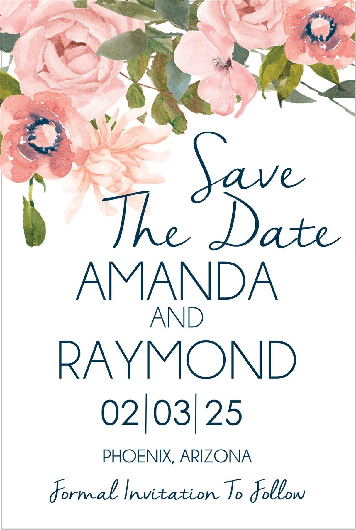 blush watercolor flower wedding save the dates elegant greenery theme