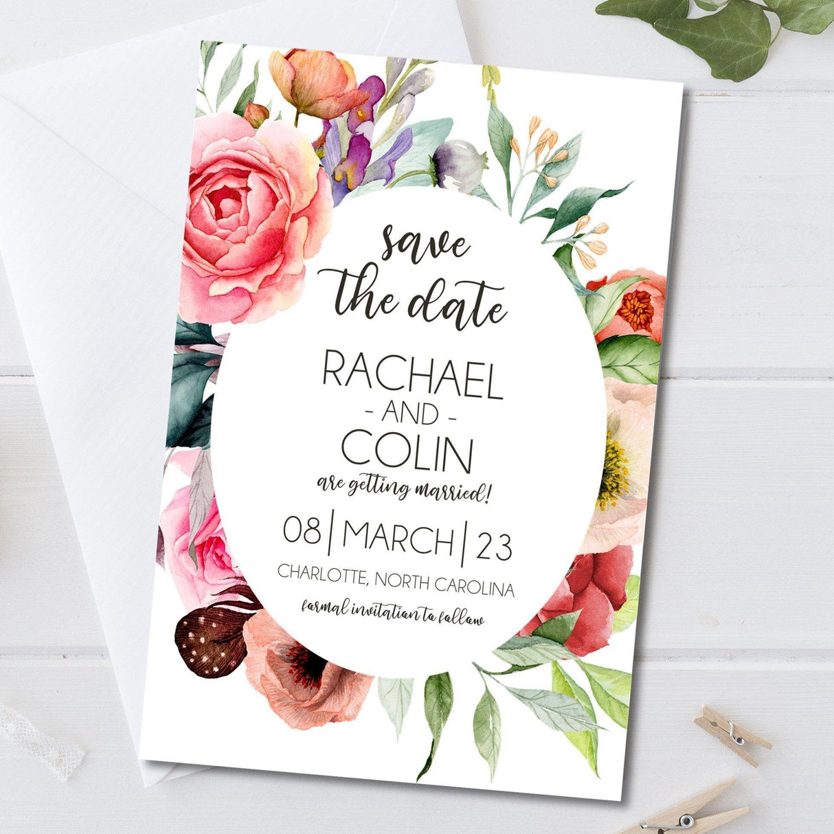 bold floral save the date cards colorful botanical wedding design