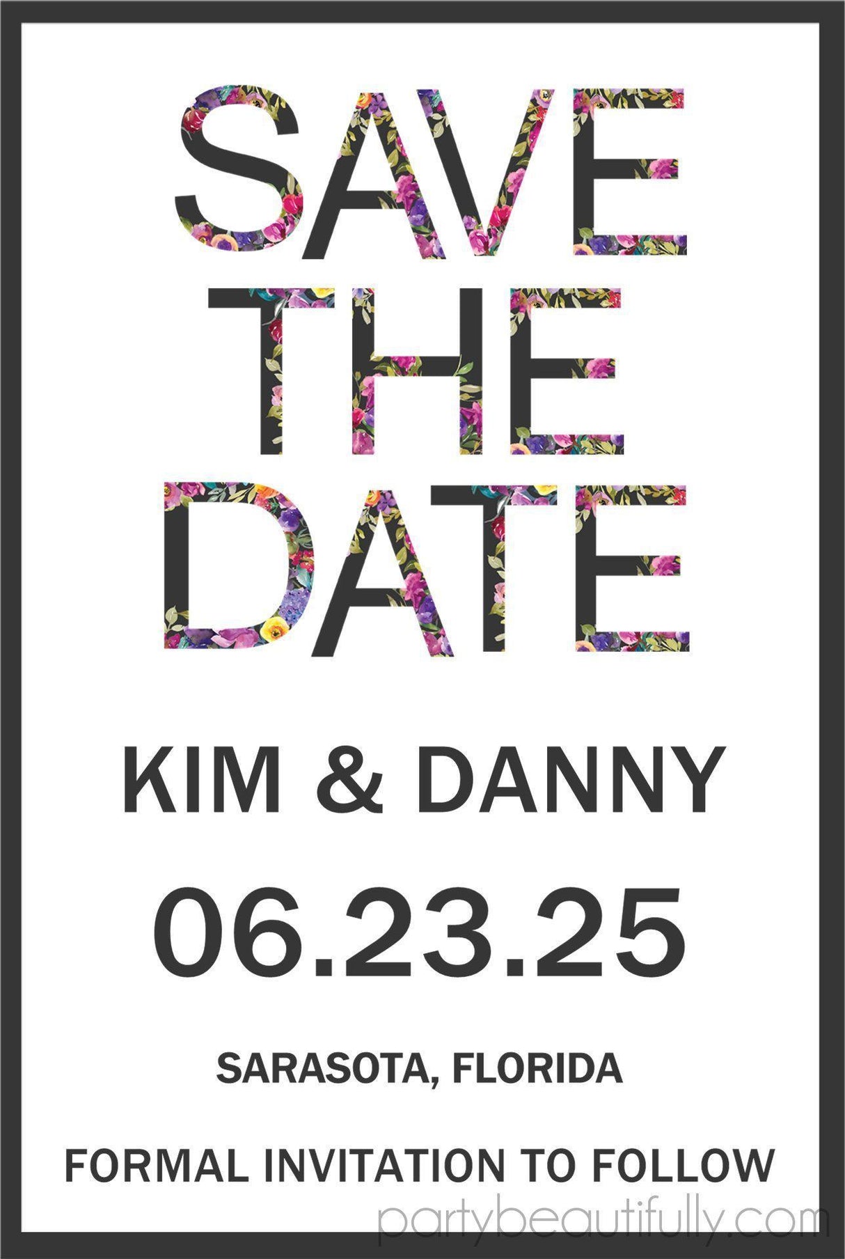 bold floral text wedding save the dates contemporary typography theme