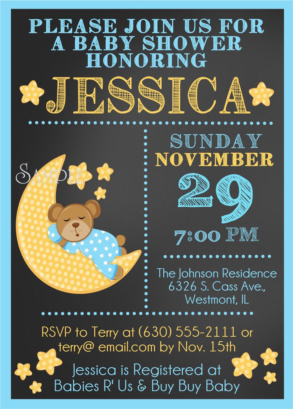 boys blue light blue over the moon baby shower theme