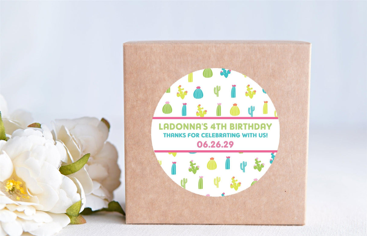 bright cactus party favor label