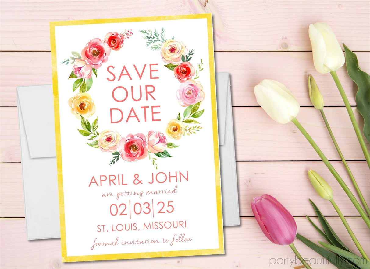 bright floral save the date cards colorful spring wedding design