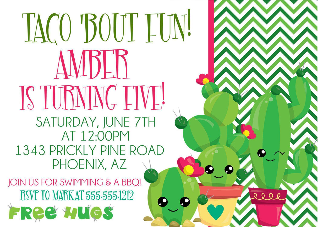 cactus invitation cards girls fiesta birthday style