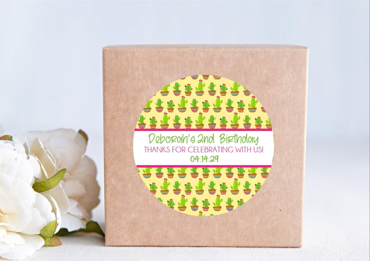 cactus themed birthday sticker with pink accents