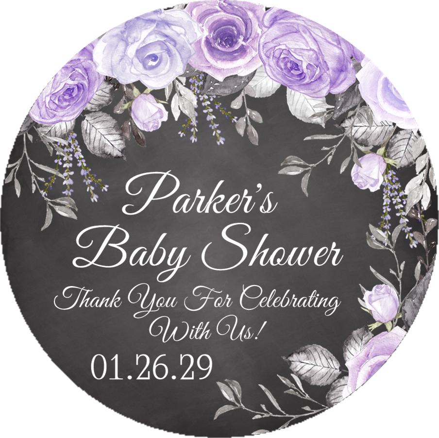 chalkboard lavender floral baby shower sticker