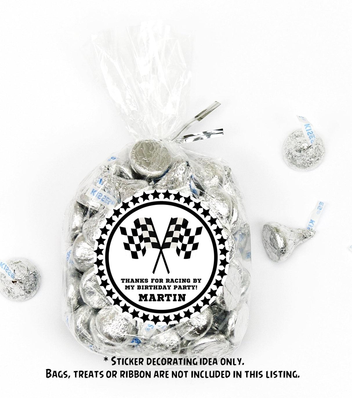 checkered flag theme kids birthday favor label