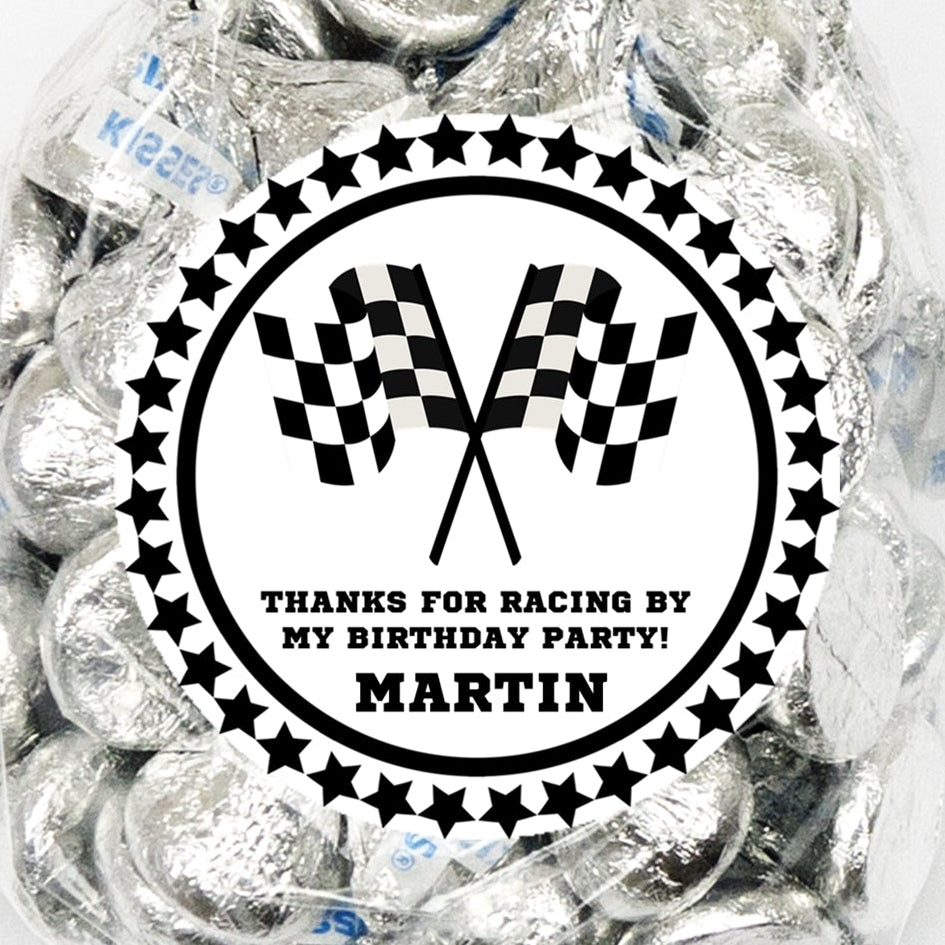 checkered flag theme kids birthday favor label