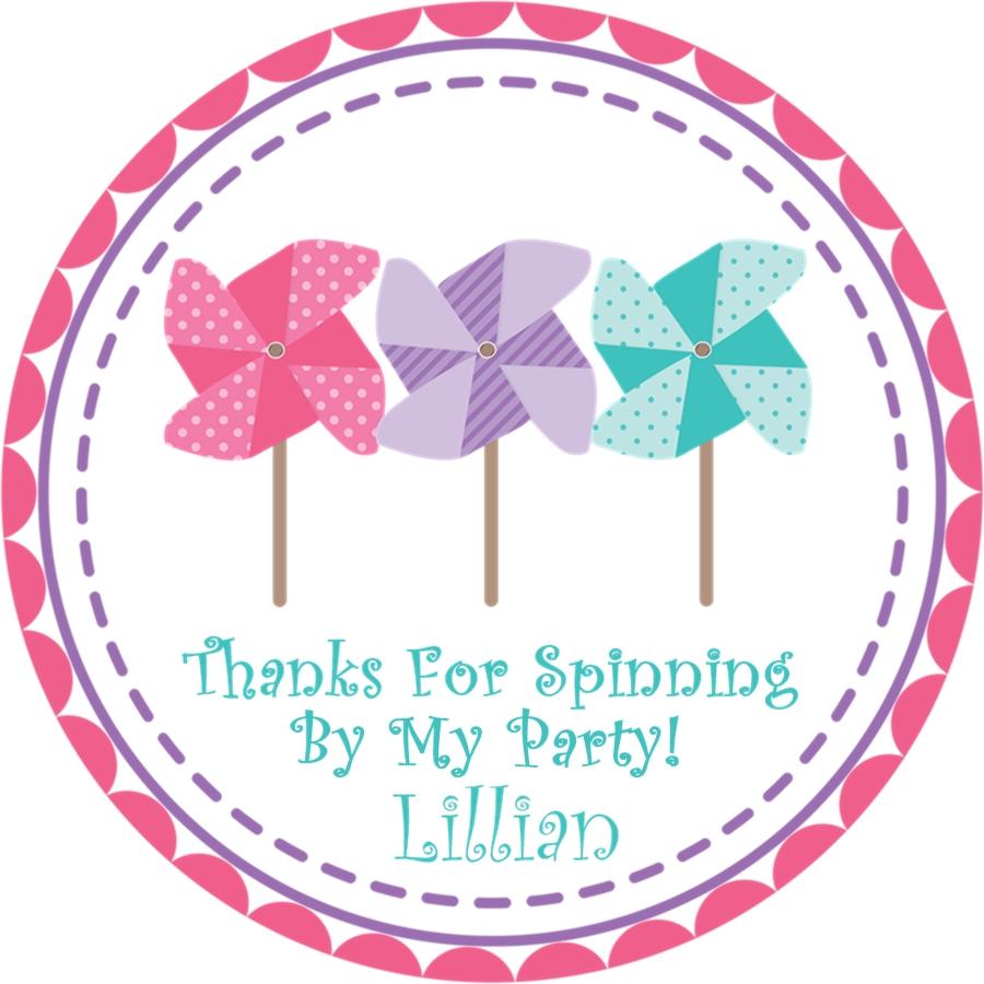 colorful pastel pinwheel birthday favor sticker