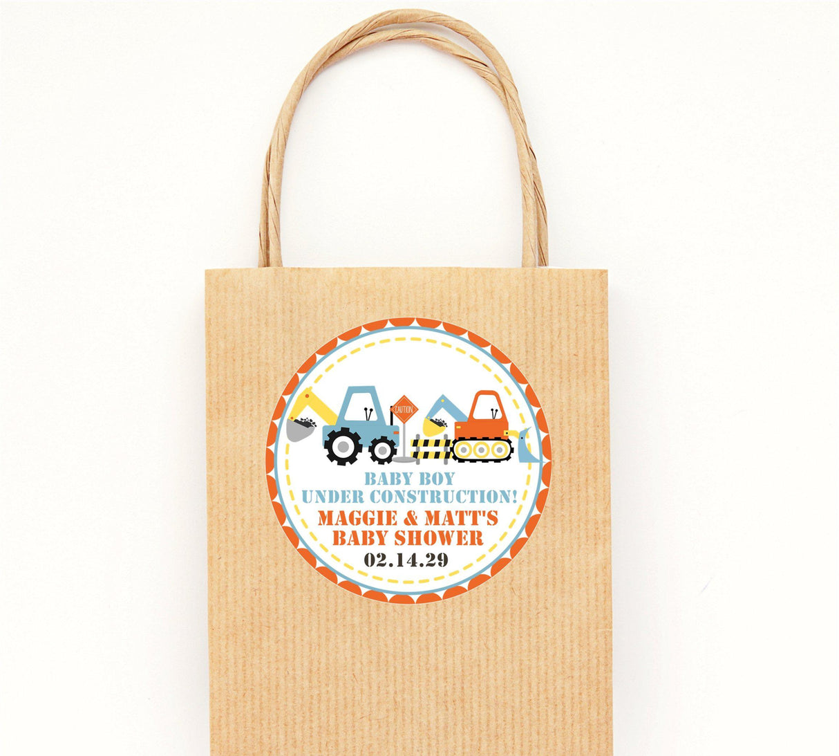 construction theme baby shower sticker for favor bags