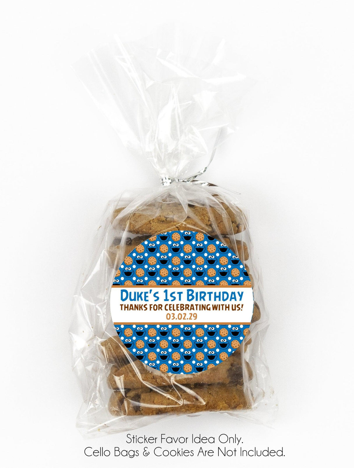 cookie and blue monster birthday sticker design