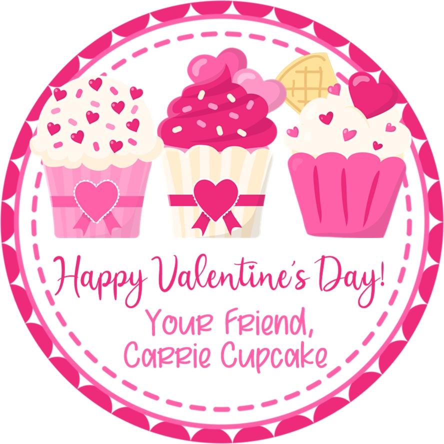 cupcake classroom valentine label personalized