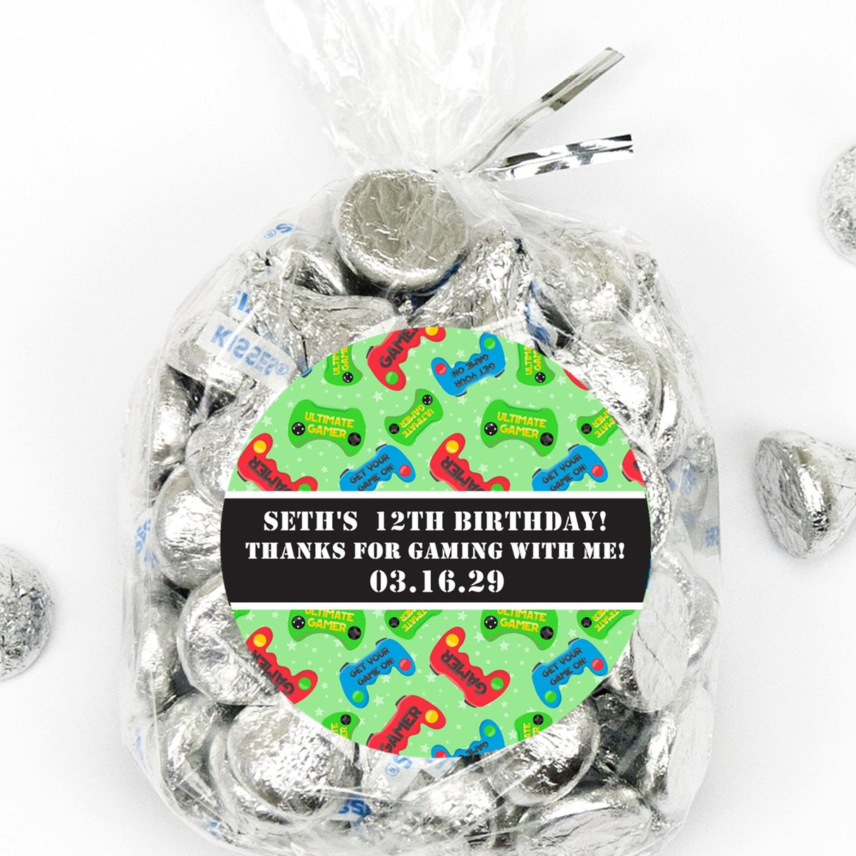 custom gamer controller birthday sticker with name and date