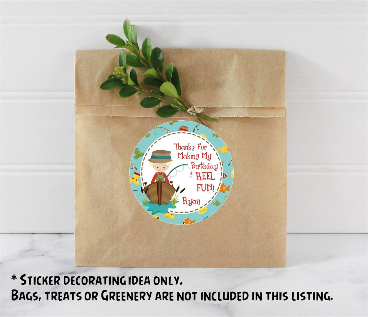 cute fisher boy REEL fun birthday sticker