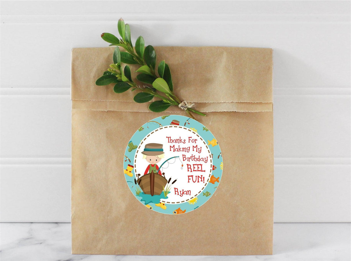cute fisher boy REEL fun birthday sticker