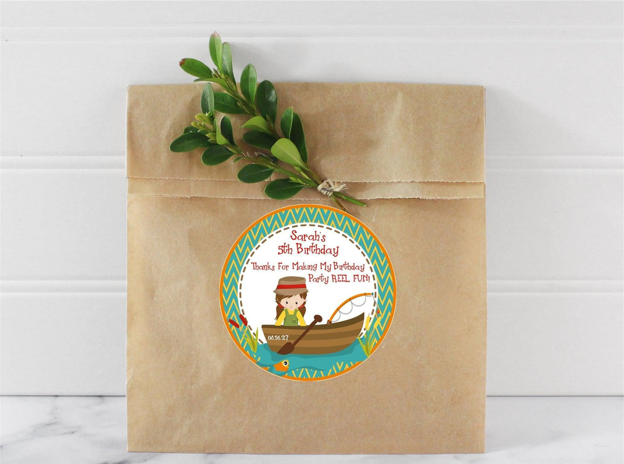cute fisher girl REEL fun birthday sticker