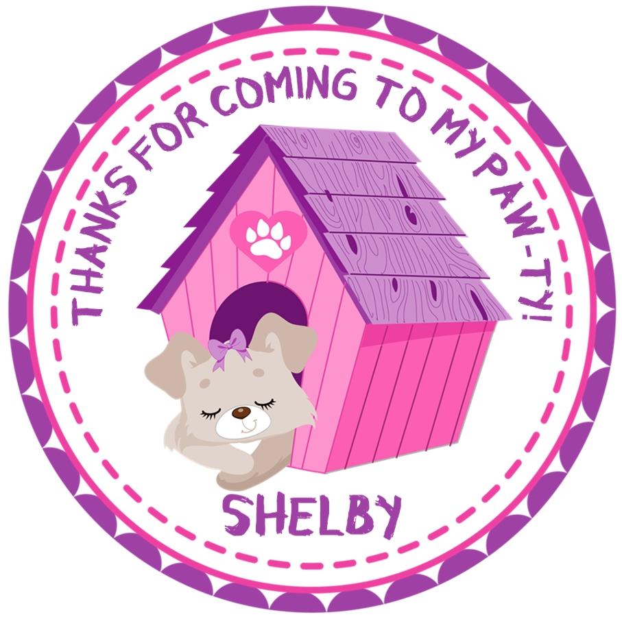 cute pink purple dog themed birthday sticker