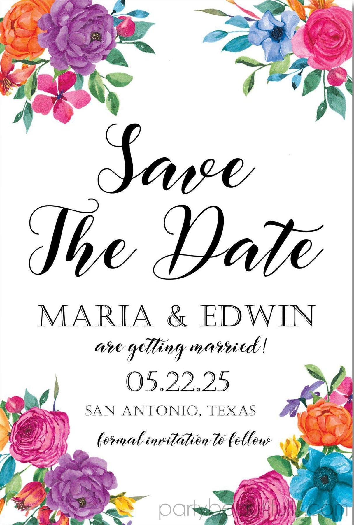 fiesta save the date cards colorful floral mexican wedding design