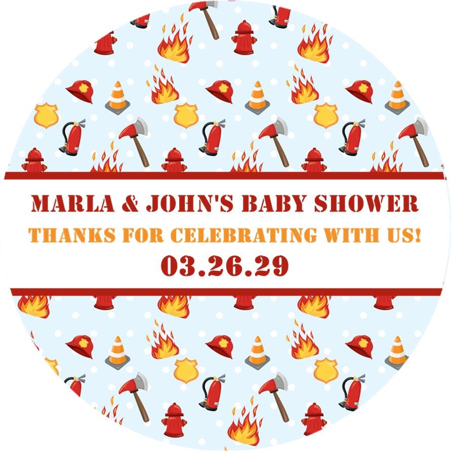 fireman theme baby shower sticker design