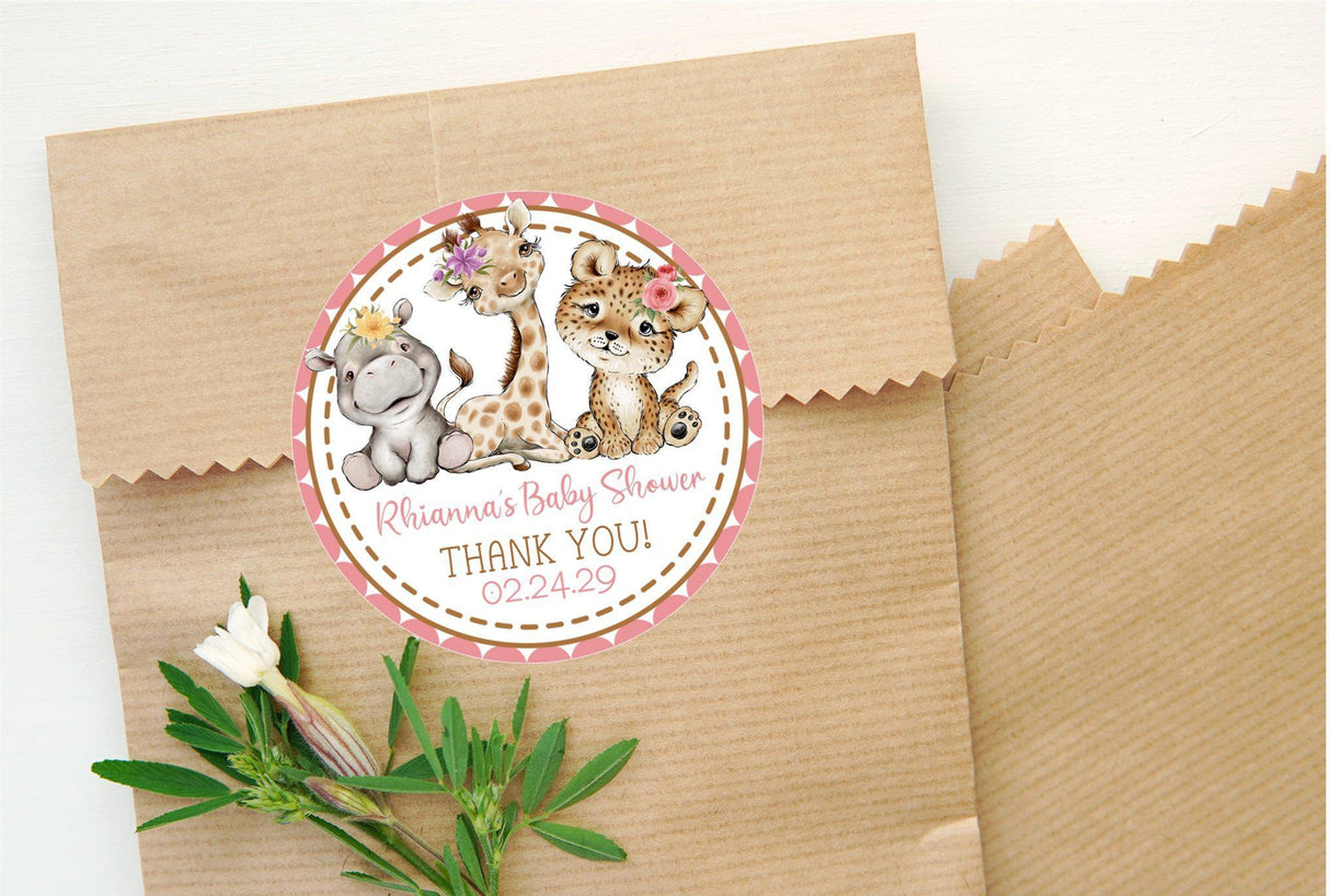 floral jungle animal baby shower sticker design