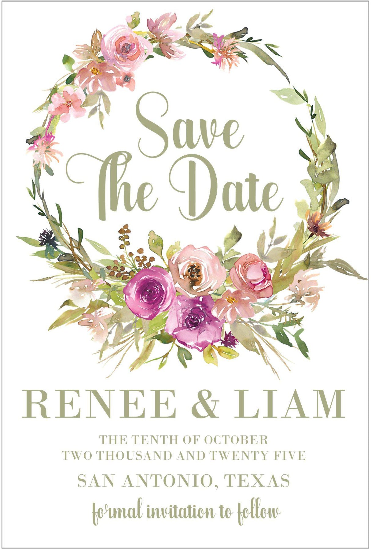 garden wedding save the dates elegant floral wreath theme
