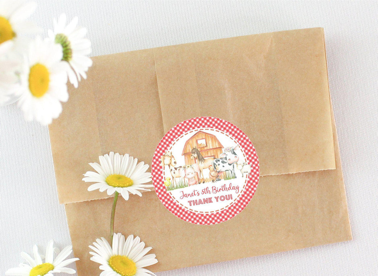 girls barnyard watercolor birthday label