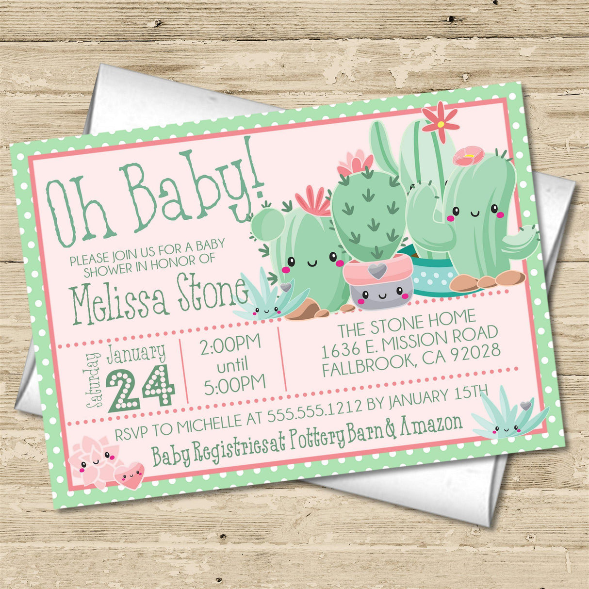 girls floral cactus baby shower invitation cards southwestern style