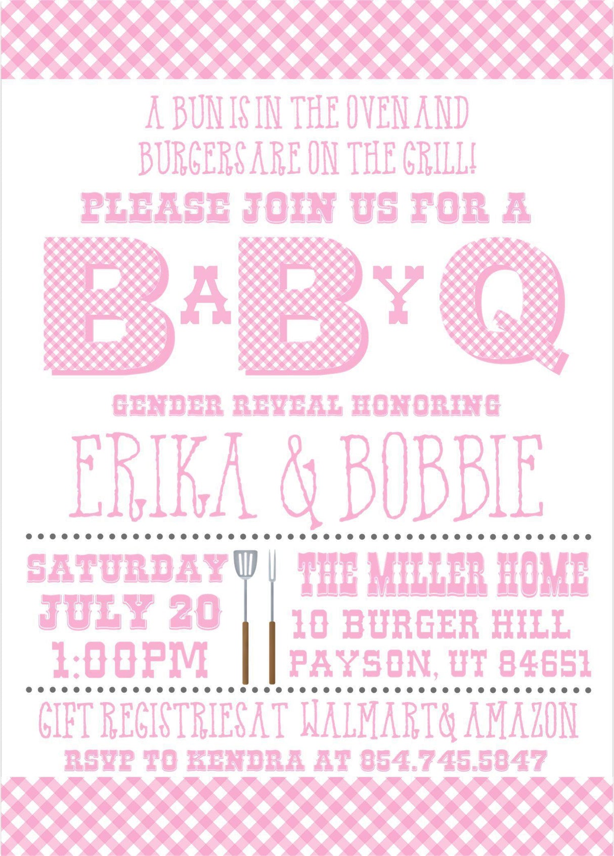 girls pink barbecue baby shower invitation cards backyard summer style