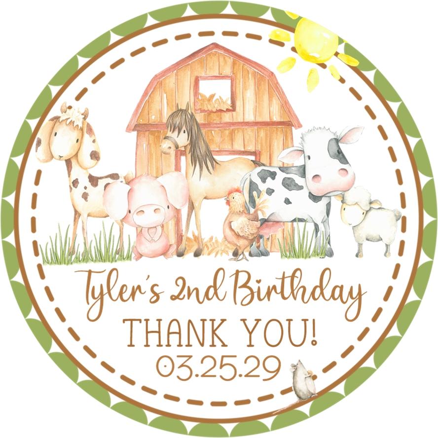 green barnyard farm animals birthday sticker