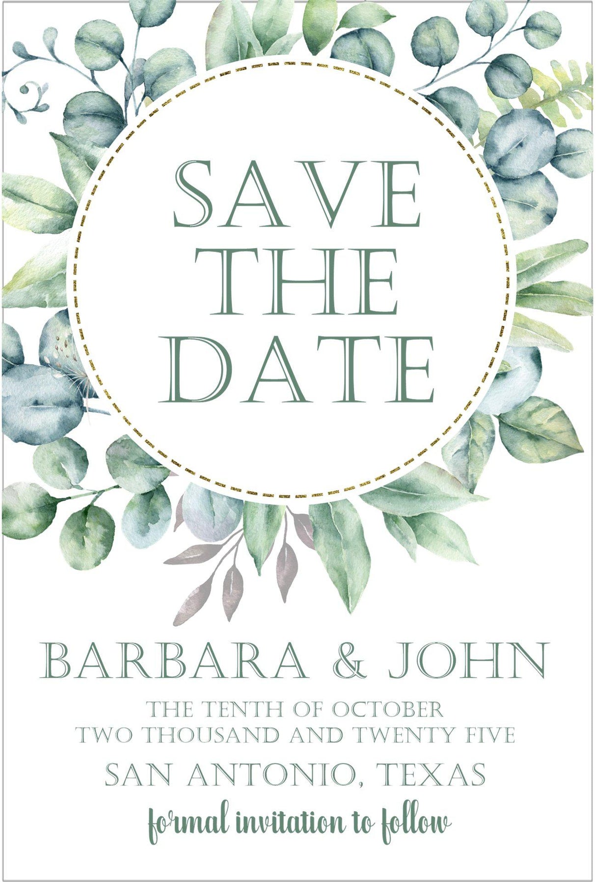 greenery save the date cards eucalyptus botanical wedding design