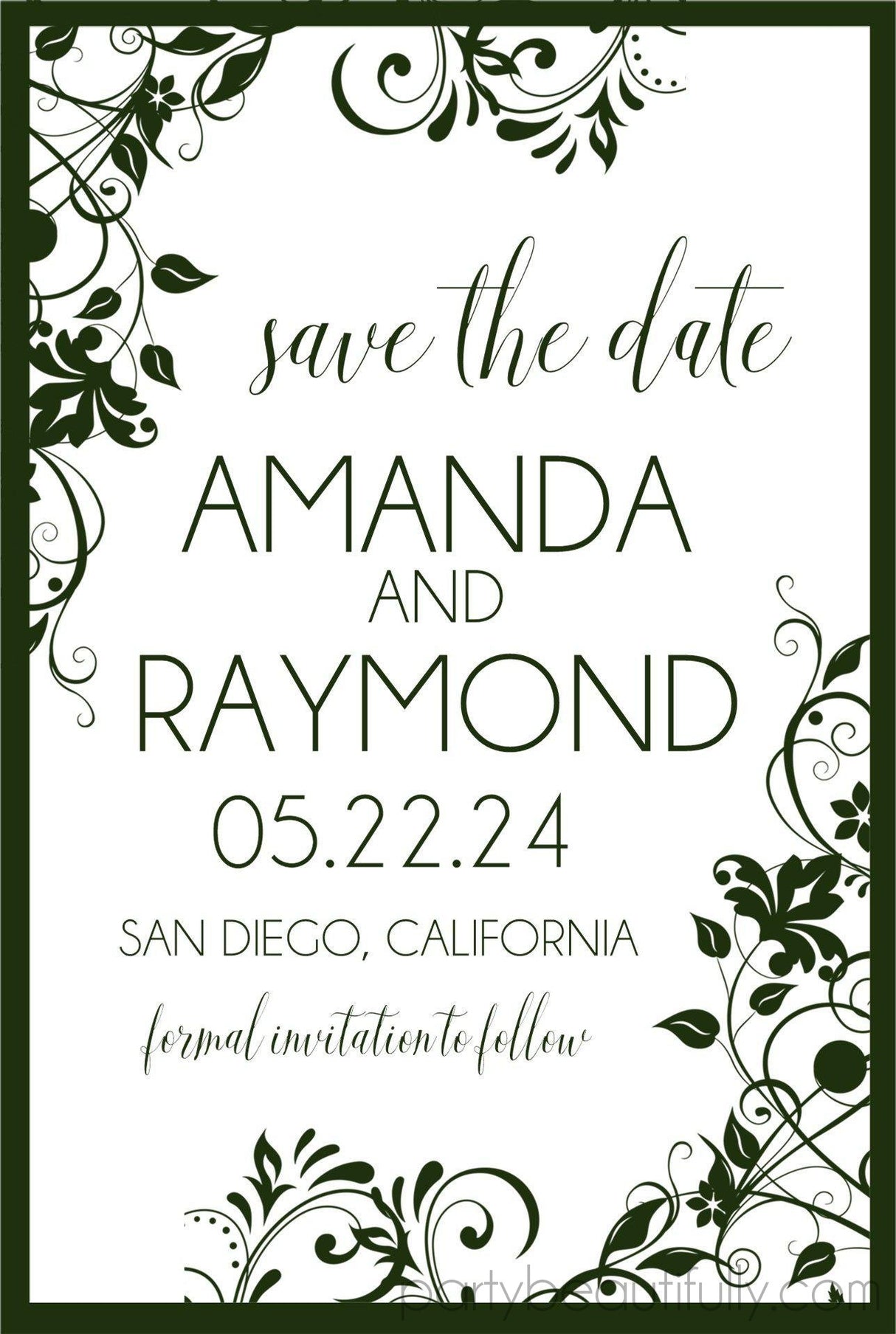 hunter green botanical wedding save the dates elegant minimalist style