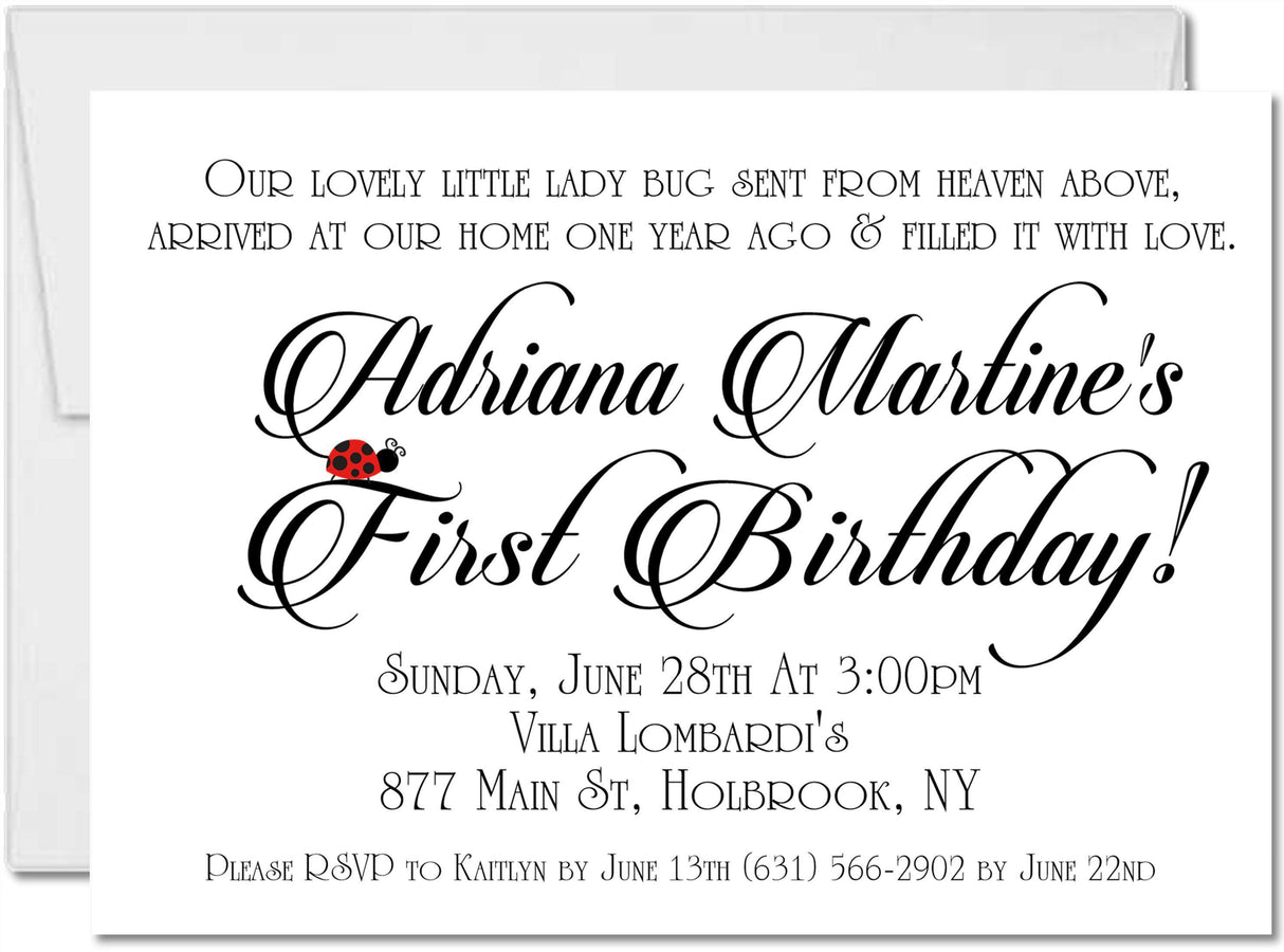 ladybug 1st birthday invitations elegant black white design