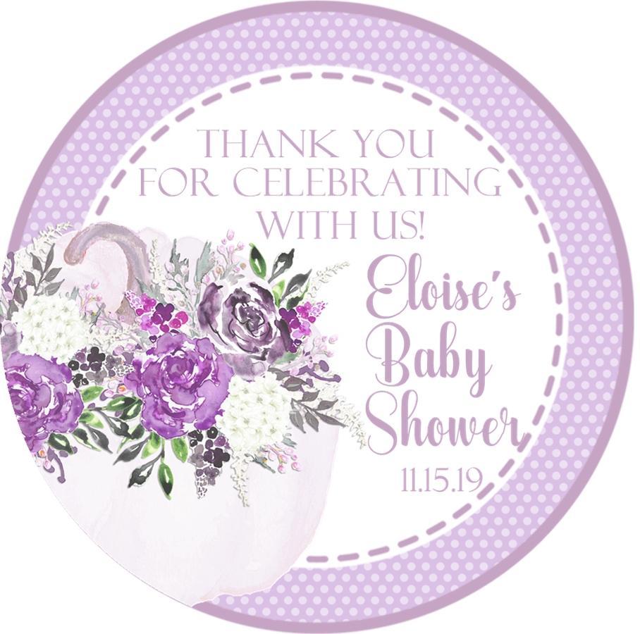lavender floral pumpkin baby shower sticker
