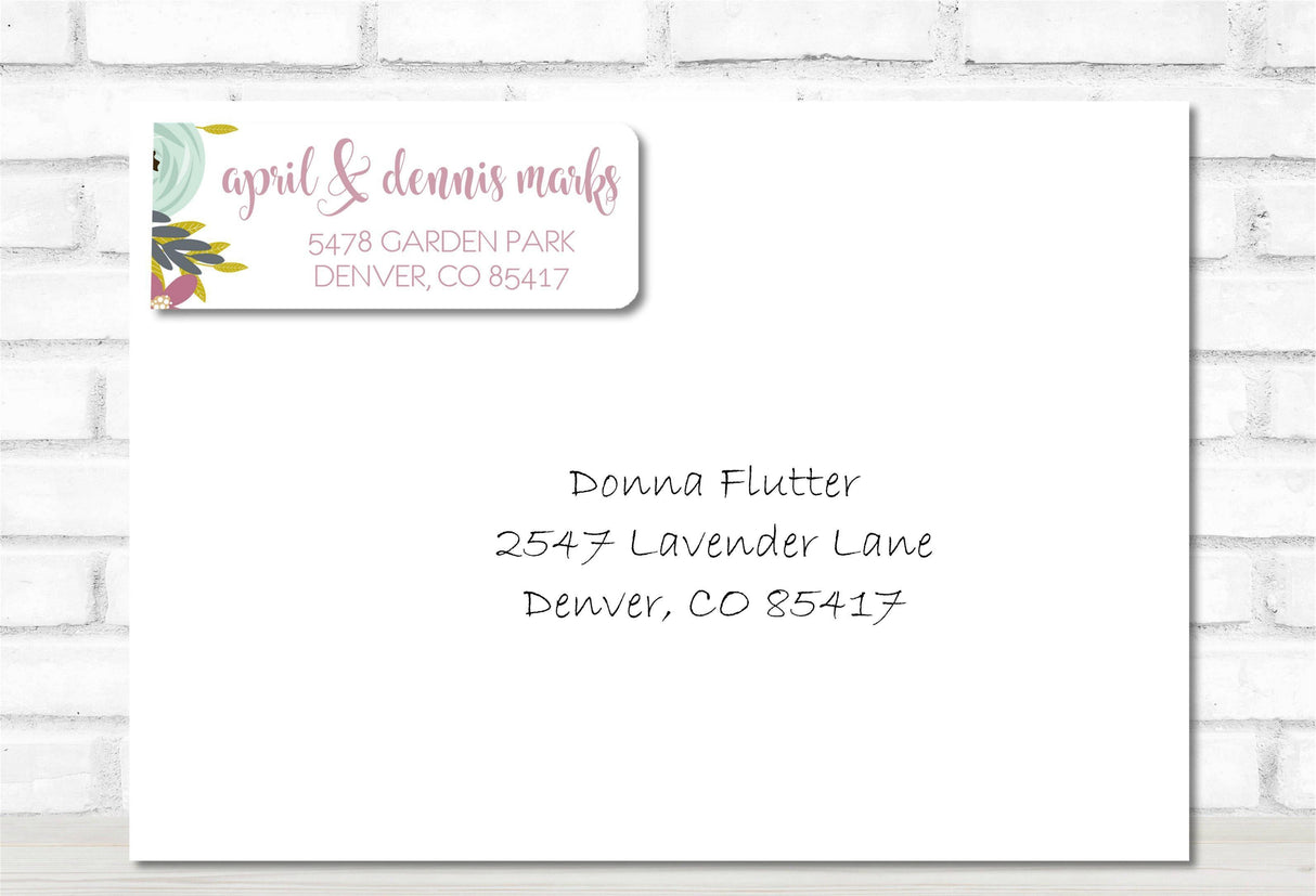 lavender mint floral return address labels