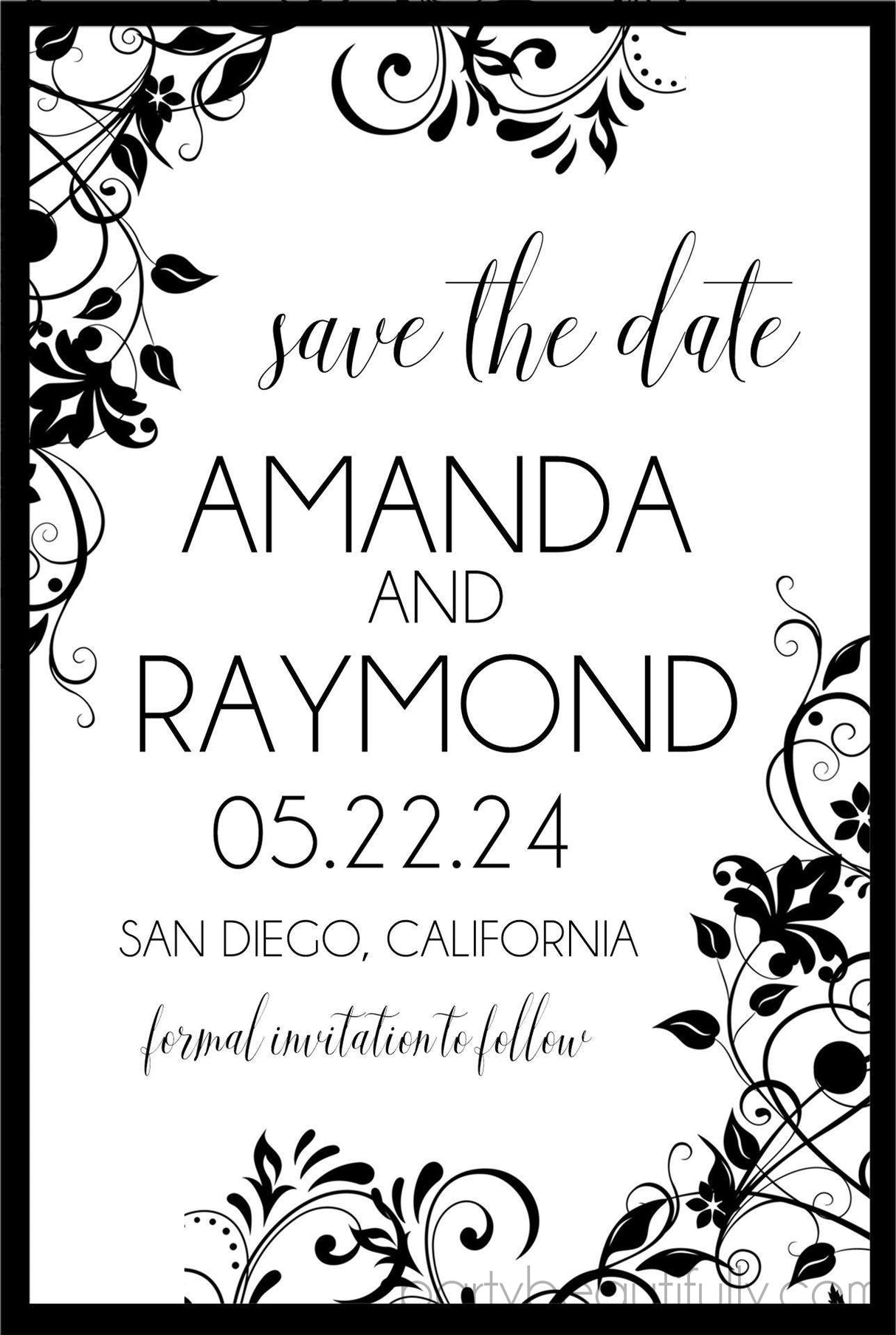 minimalist botanical save the date cards black and white wedding design