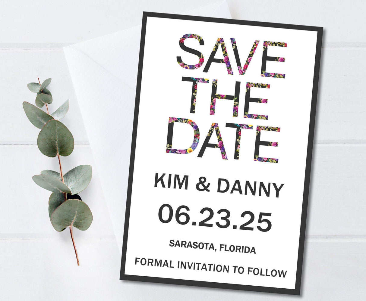 minimalist floral lettering save the date cards modern wedding style