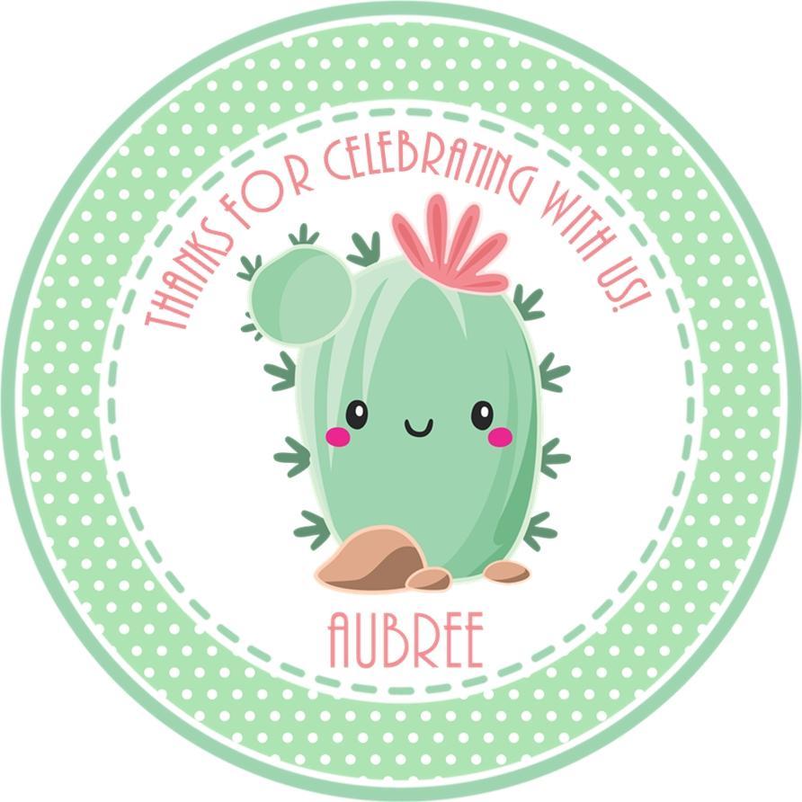mint green cactus birthday sticker design
