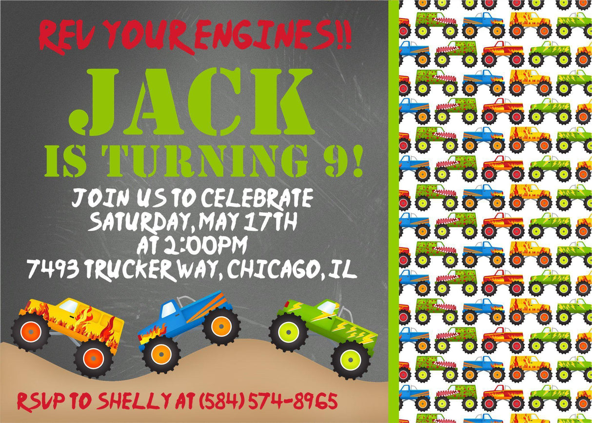 monster truck invitation cards boys birthday party style