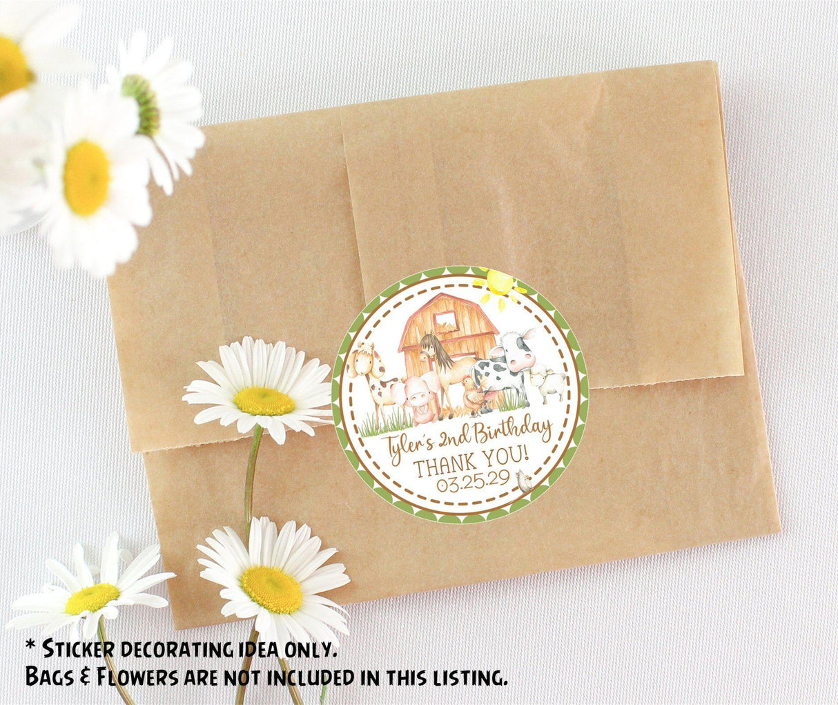 neutral barn animal watercolor birthday label