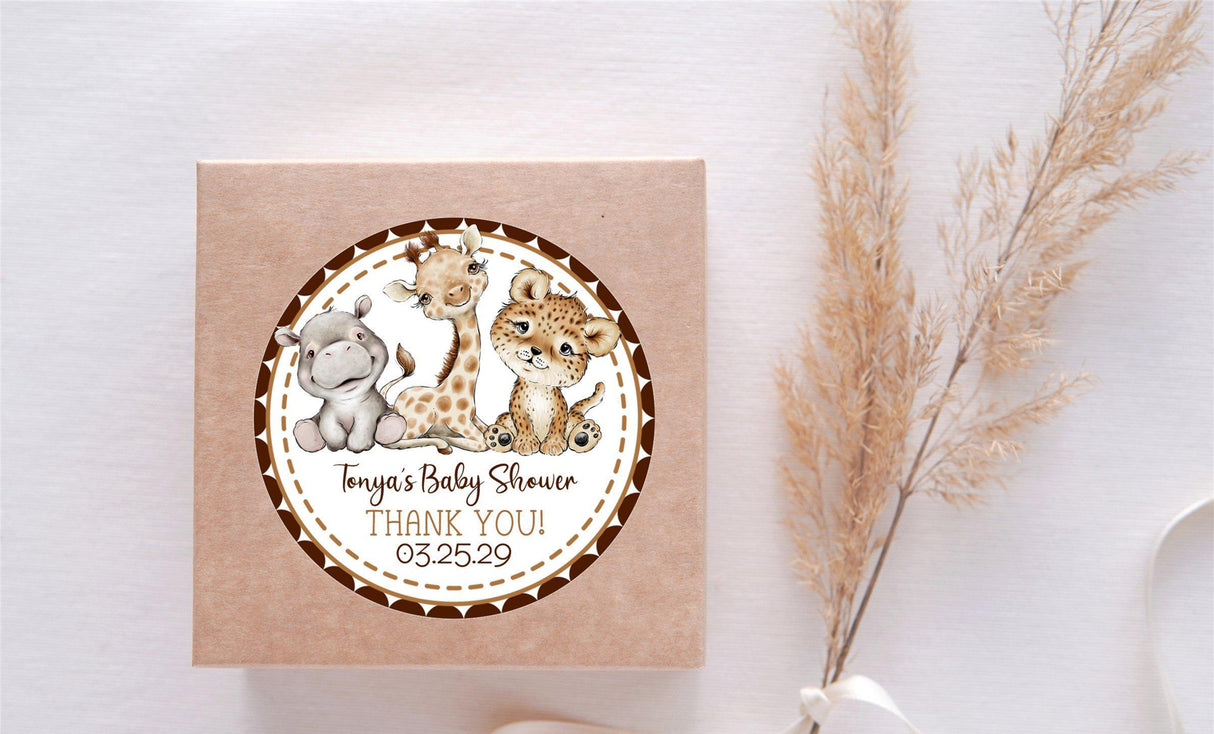 neutral brown jungle baby shower sticker design